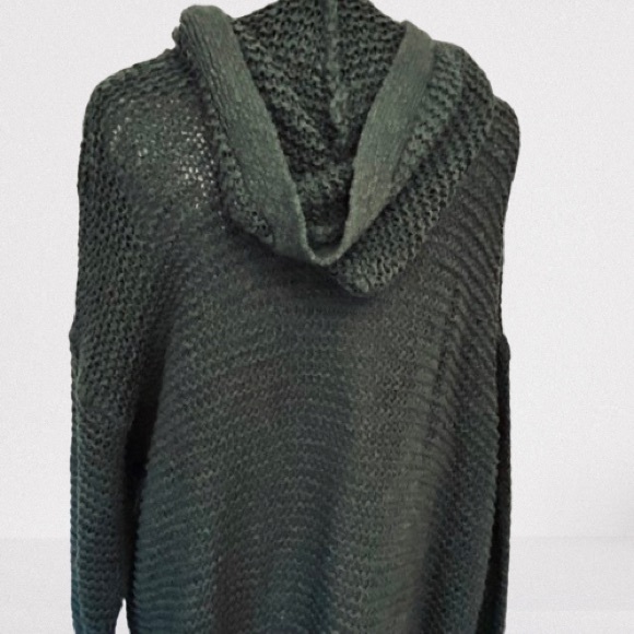 Cozy Hooded Sweater, Loose Knit, Dark Green, Size: M Aerie - Picture 5 of 12